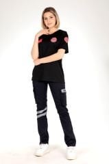 112 Acil Sağlık Siyah V Yaka Comfort T-shirt (Fileli-Unisex)