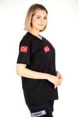 112 Acil Sağlık Siyah V Yaka Comfort T-shirt (Fileli-Unisex)