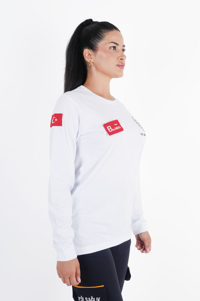 Sağlık Bakanlığı 112 Acil Beyaz Penye Uzun Kol T-shirt (Unisex)