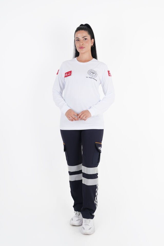 Sağlık Bakanlığı 112 Acil Beyaz Penye Uzun Kol T-shirt (Unisex)