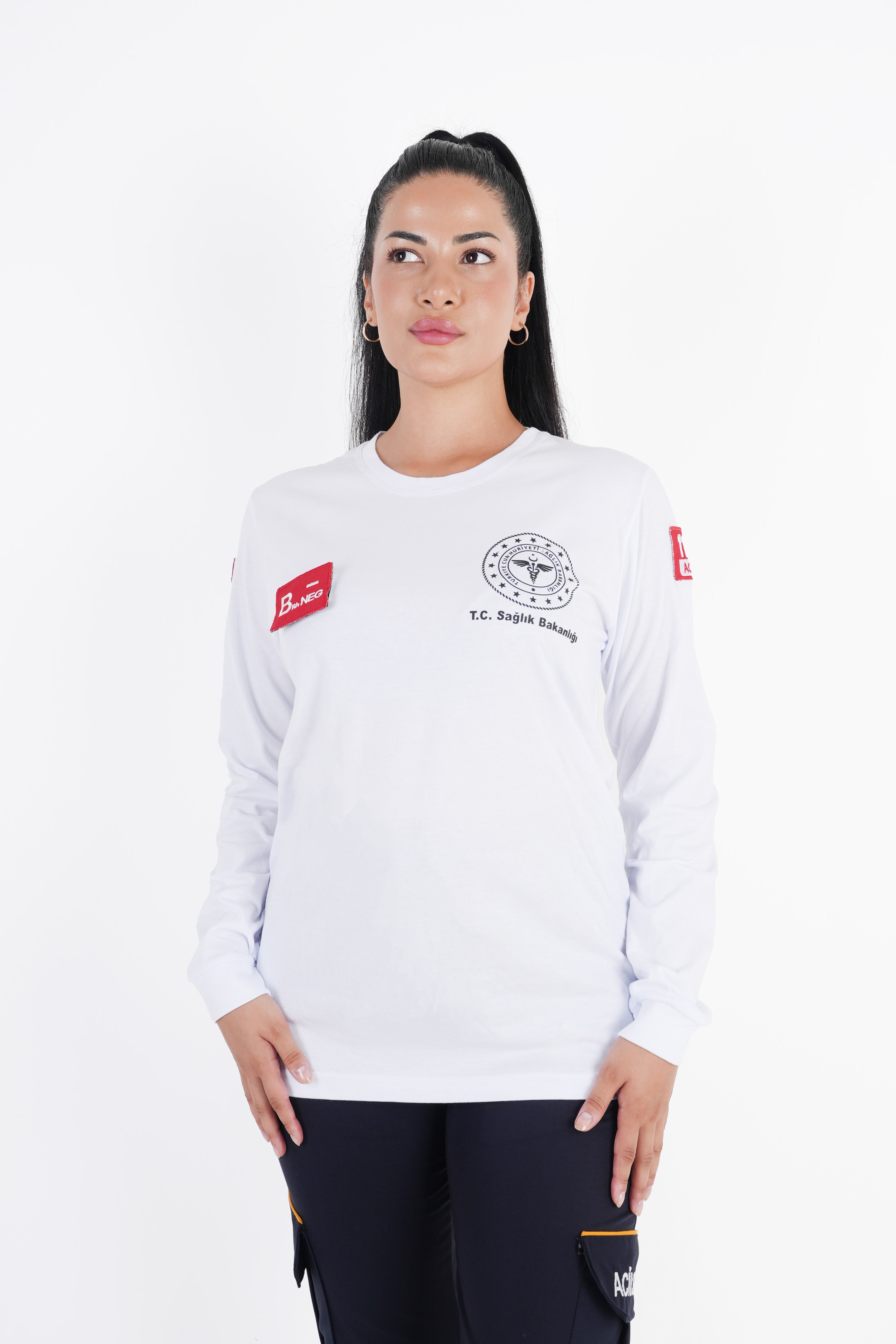 Sağlık Bakanlığı 112 Acil Beyaz Penye Uzun Kol T-shirt (Unisex)