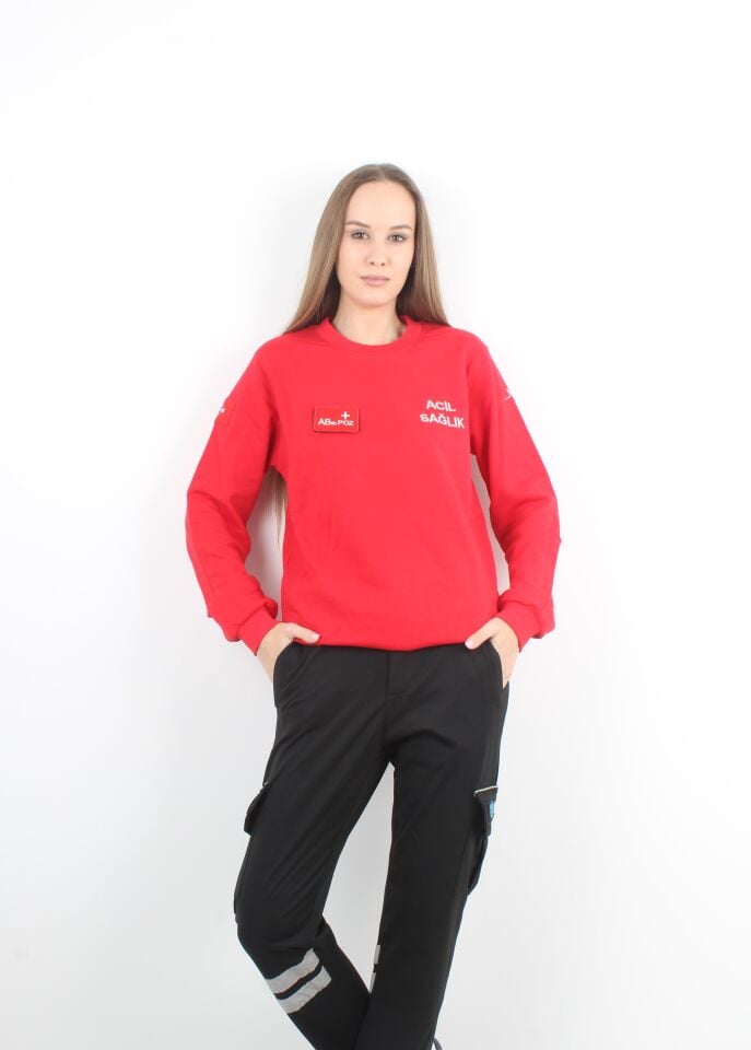 Acil Sağlık Kırmızı Sıfır Yaka Swit (Unisex-2 İplik)