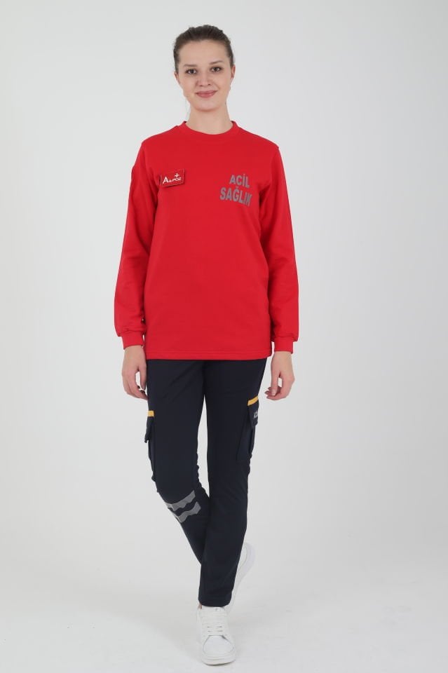 Acil Sağlık Kırmızı Sıfır Yaka Swit (Unisex-2 İplik)