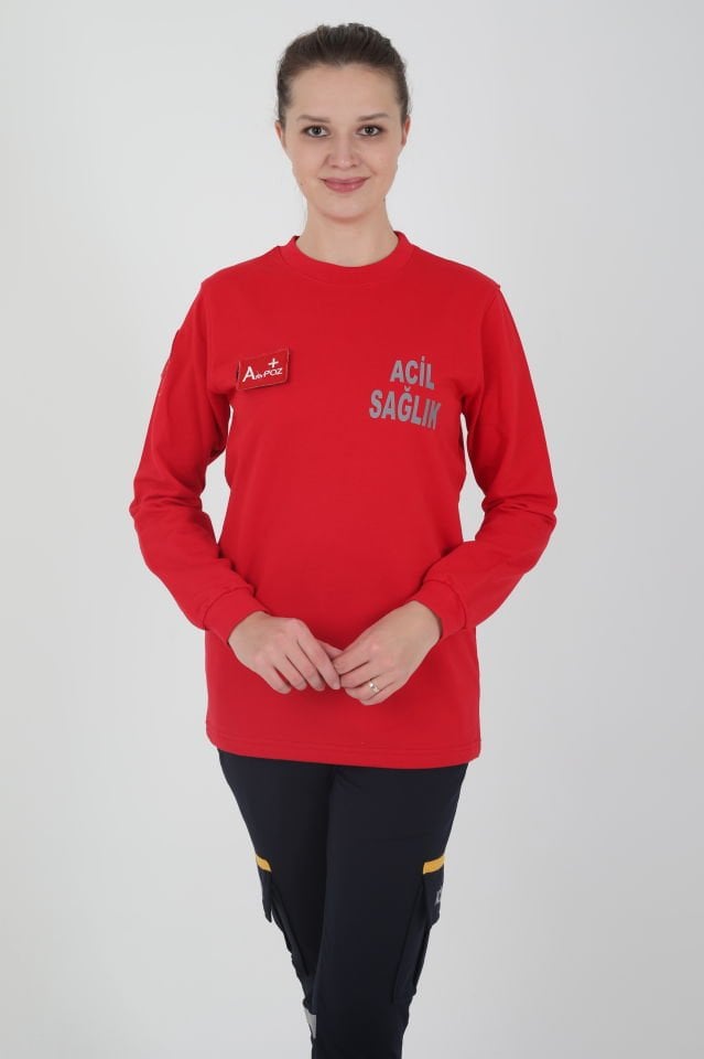 Acil Sağlık Kırmızı Sıfır Yaka Swit (Unisex-2 İplik)