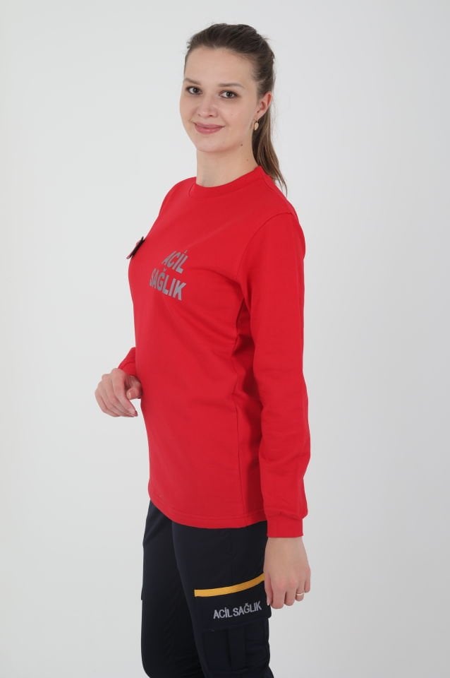 Acil Sağlık Kırmızı Sıfır Yaka Swit (Unisex-2 İplik)