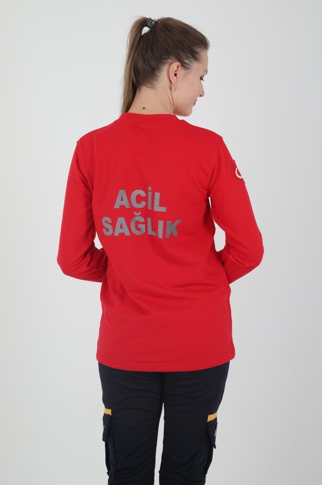 Acil Sağlık Kırmızı Sıfır Yaka Swit (Unisex-2 İplik)