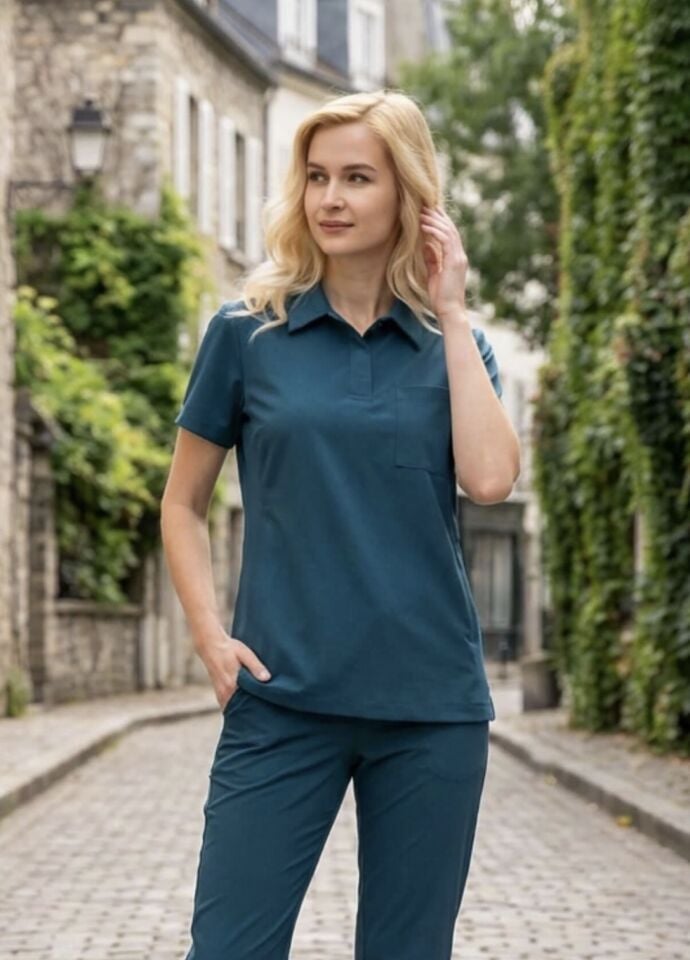 Petrol Yeşili Polo Yaka Likralı Cerrahi Premium Takım (Unisex)