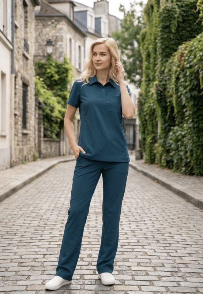 Petrol Yeşili Polo Yaka Likralı Cerrahi Premium Takım (Unisex)