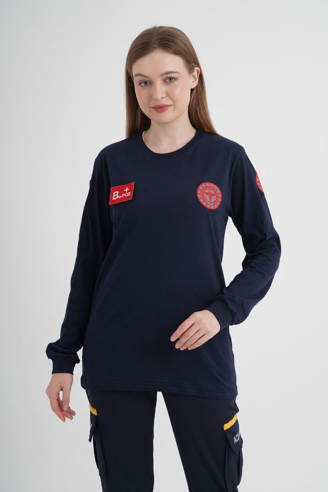 Evde Sağlık Lacivert Penye Uzun Kollu T-shirt (Unisex)