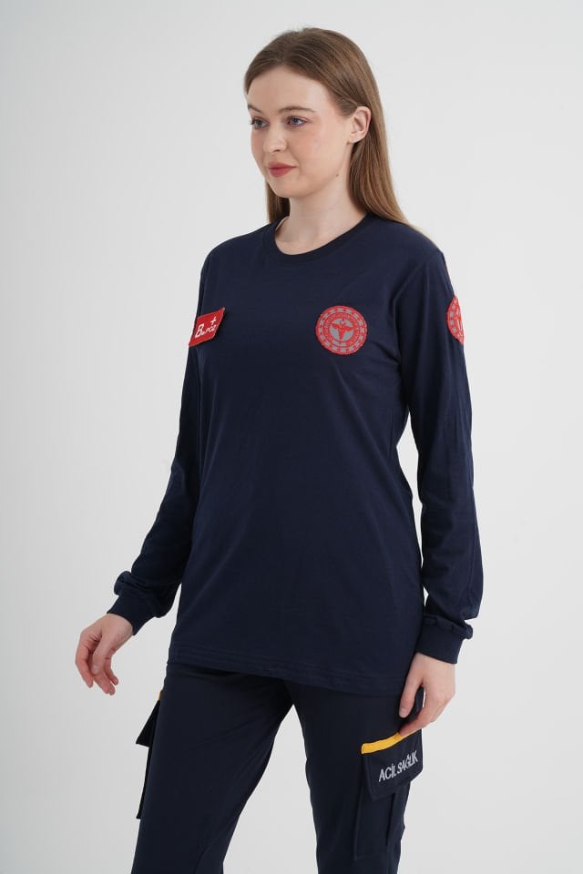 Evde Sağlık Lacivert Penye Uzun Kollu T-shirt (Unisex)