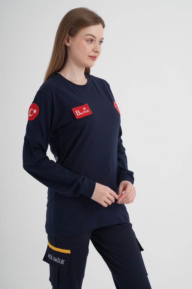 Evde Sağlık Lacivert Penye Uzun Kollu T-shirt (Unisex)