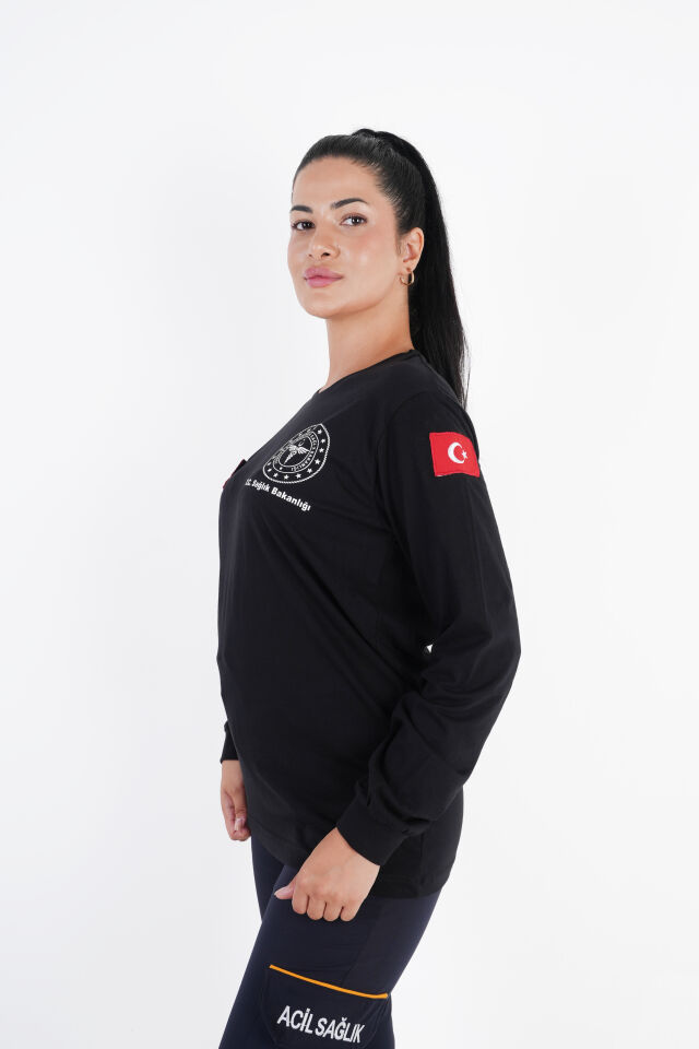 Sağlık Bakanlığı 112 Acil Sağlık Siyah Penye Uzun Kol (Unisex)