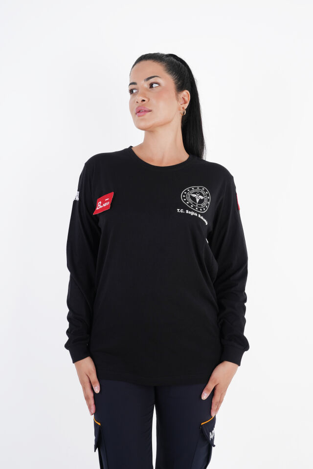 Sağlık Bakanlığı 112 Acil Sağlık Siyah Penye Uzun Kol (Unisex)