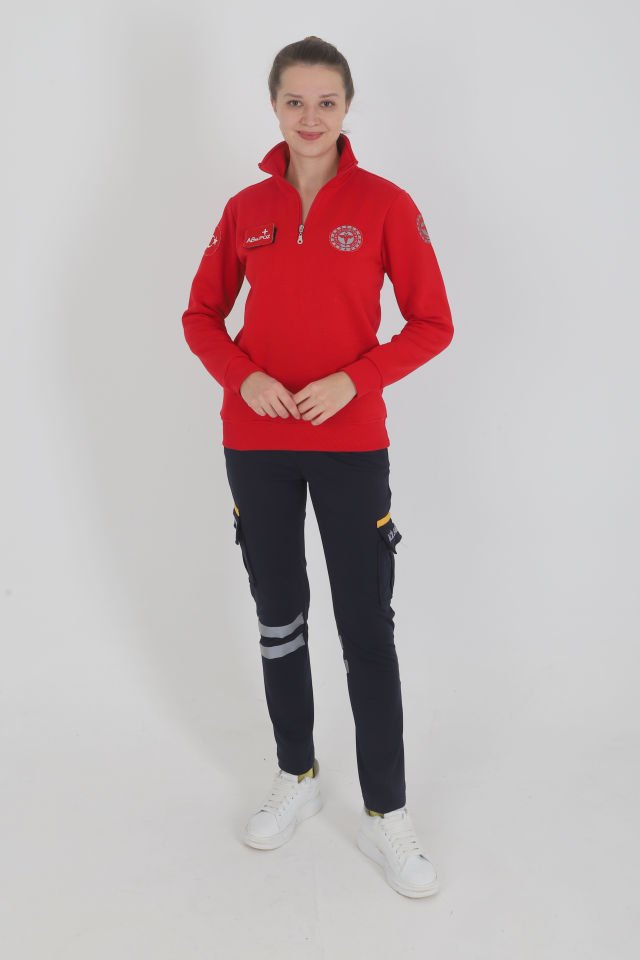 Evde Sağlık Kırmızı Fermuarlı Swit (Unisex)