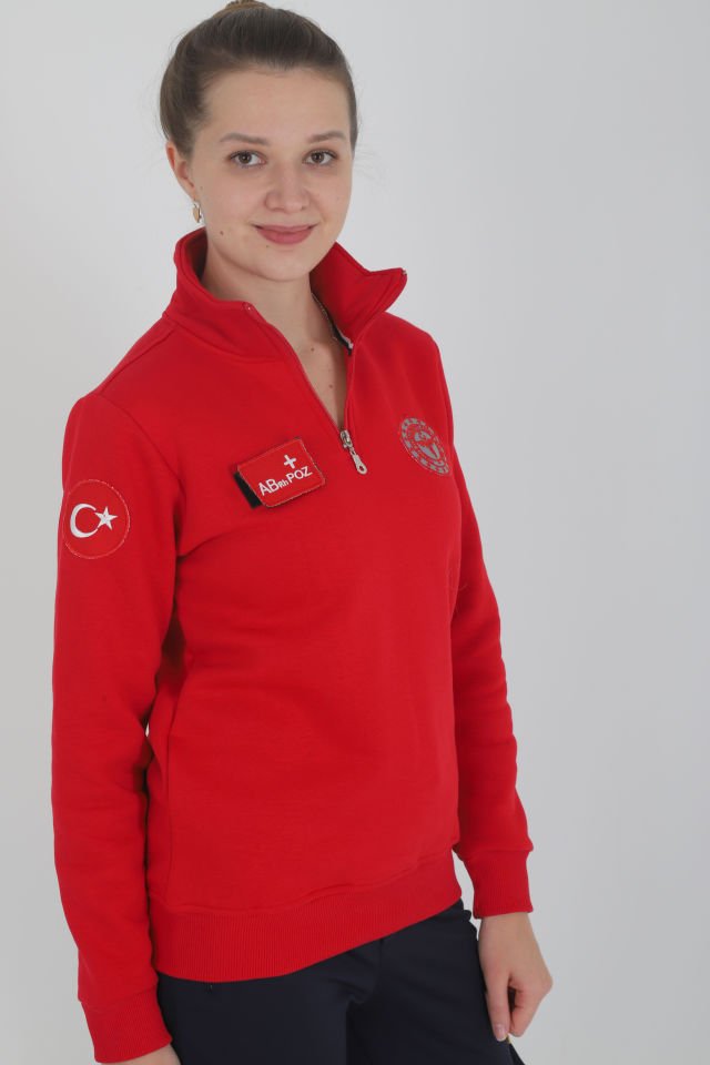 Evde Sağlık Kırmızı Fermuarlı Swit (Unisex)