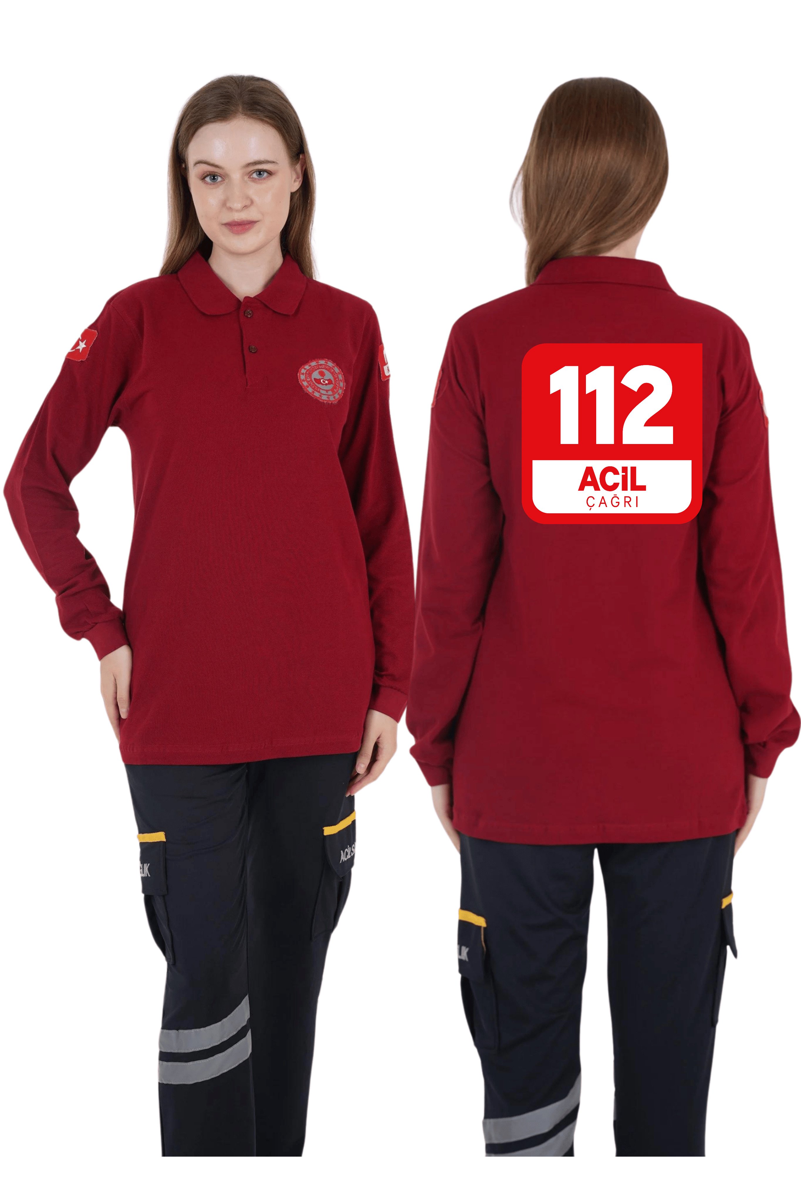 112 Acil Çağrı Merkezi Bordo Lacost Uzun Kollu T-shirt (Unisex)