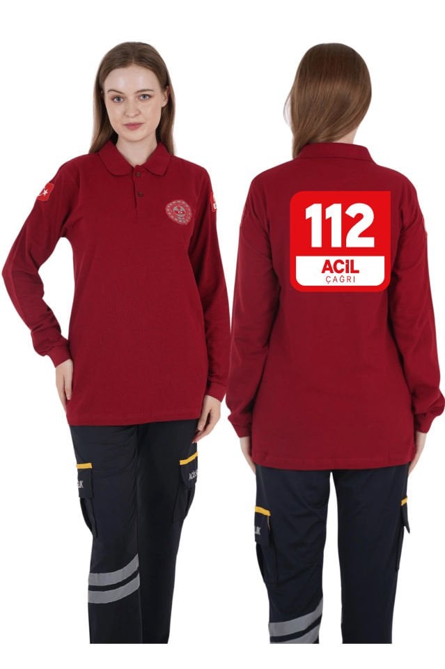 112 Acil Çağrı Merkezi Bordo Lacost Uzun Kollu T-shirt (Unisex)