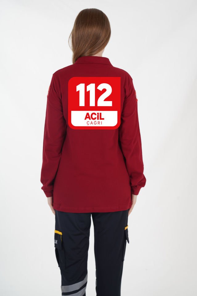 112 Acil Çağrı Merkezi Bordo Lacost Uzun Kollu T-shirt (Unisex)