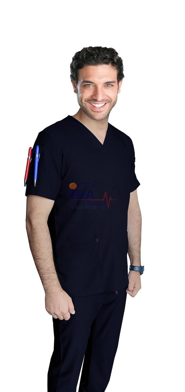 Yeni U Yaka Siyah Likralı Cerrahi Takım