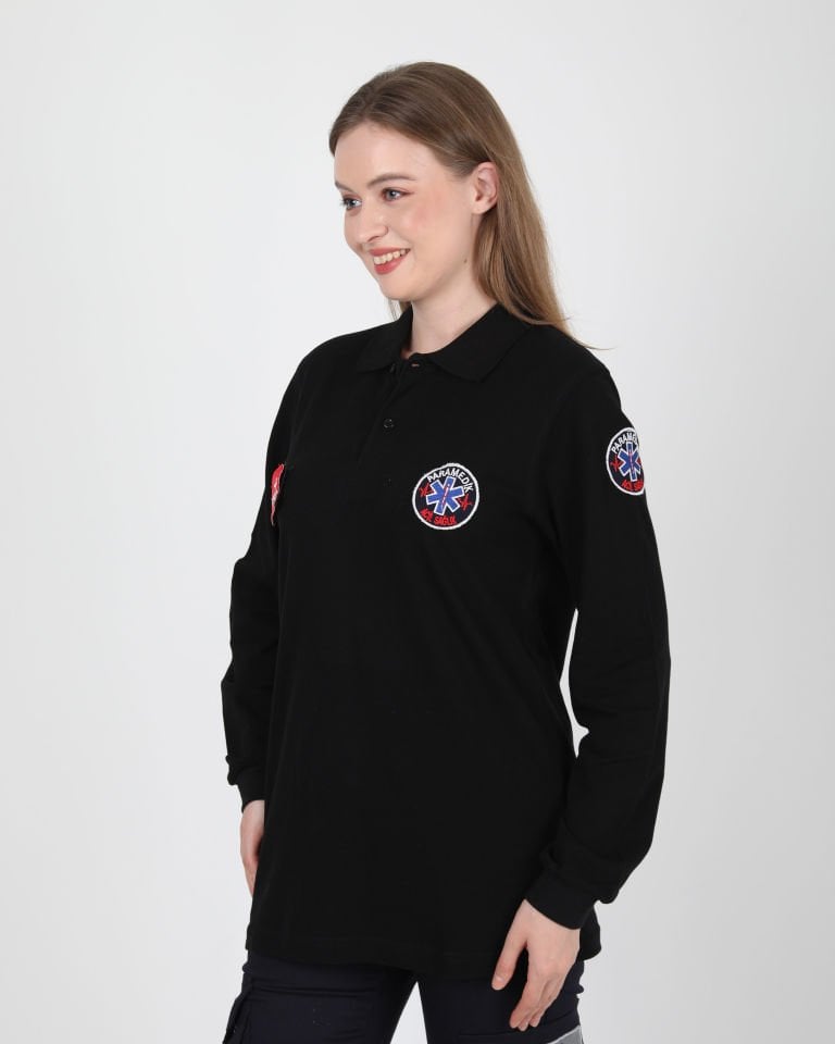 Yeni Paramedik Siyah Lacost Uzun Kollu T-shirt (Unisex)
