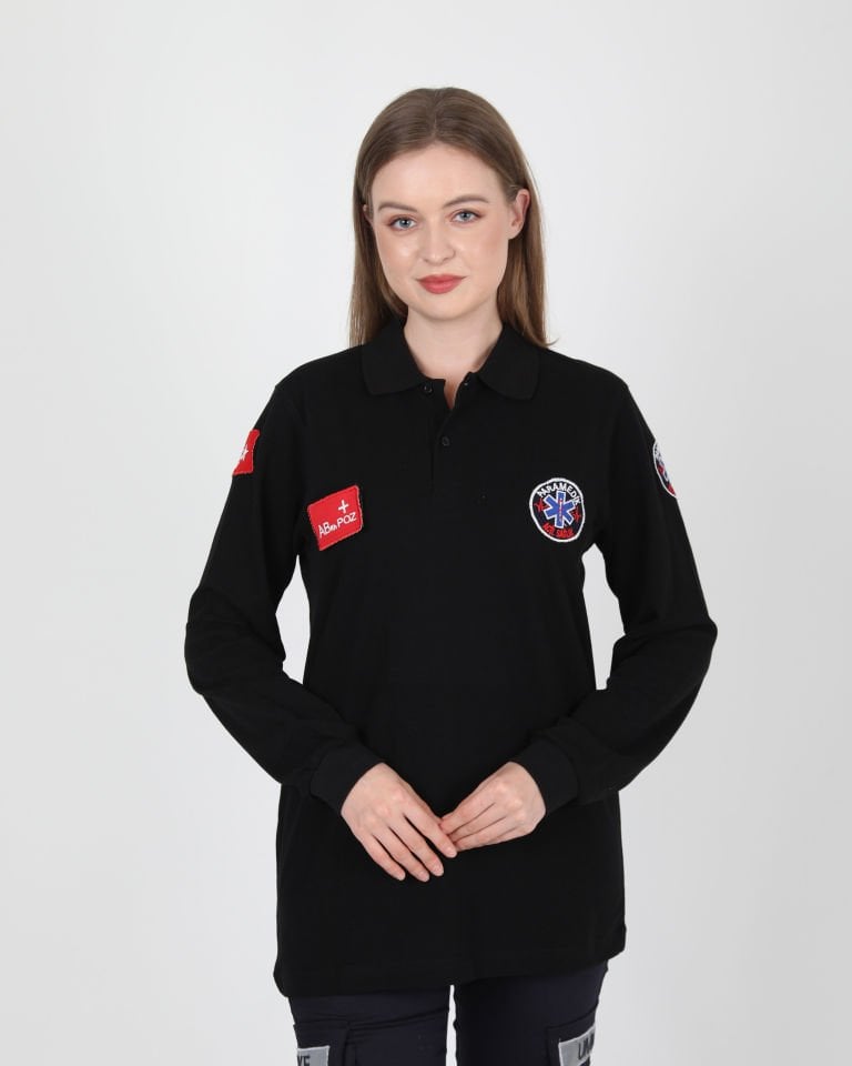 Yeni Paramedik Siyah Lacost Uzun Kollu T-shirt (Unisex)