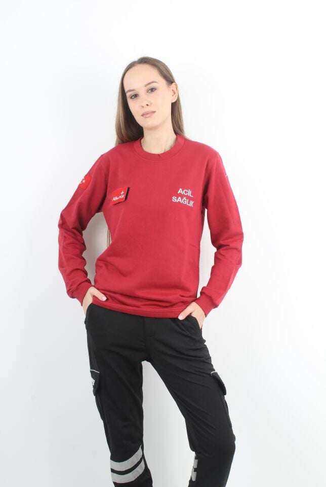 Acil Sağlık Bordo Sıfır Yaka Swit (Unisex-2 iplik)