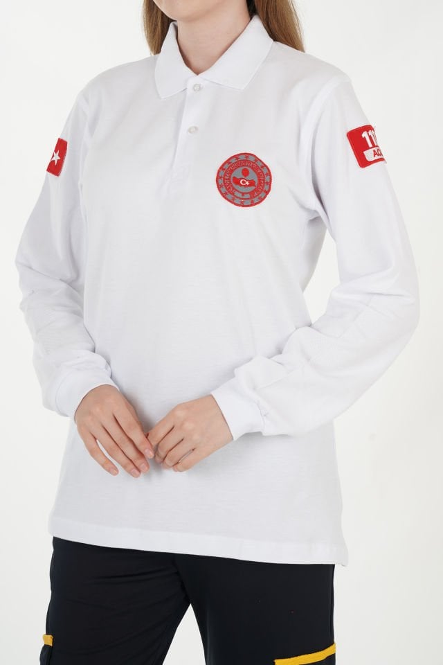 112 Acil Çağrı Merkezi Beyaz Lacost Uzun Kollu T-shirt (Unisex)