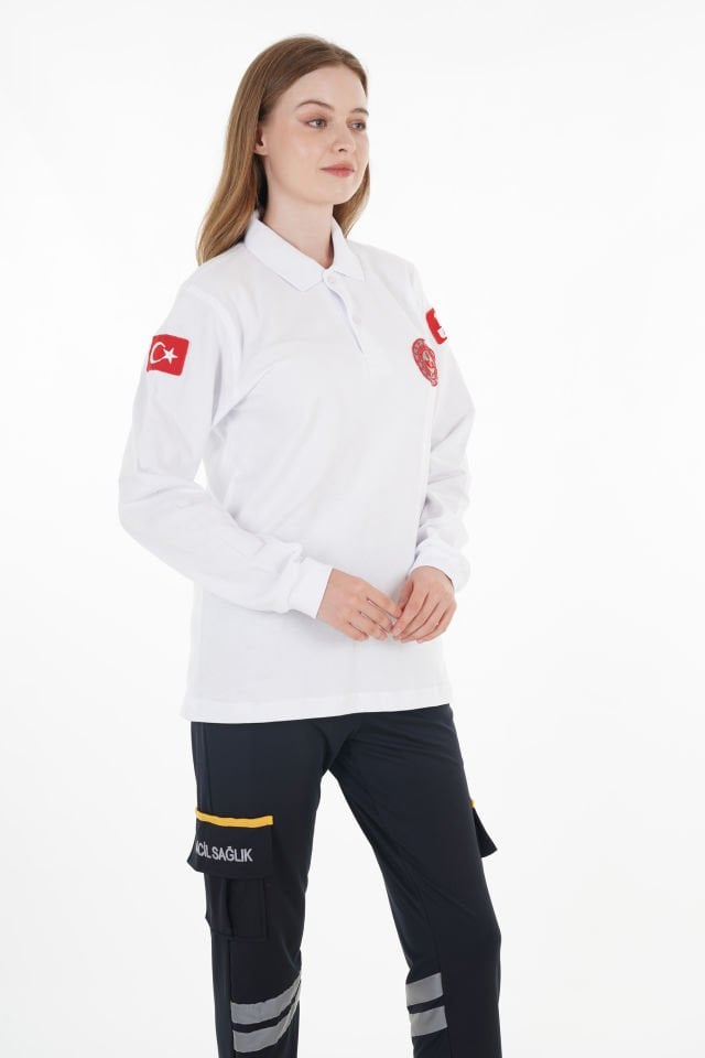 112 Acil Çağrı Merkezi Beyaz Lacost Uzun Kollu T-shirt (Unisex)