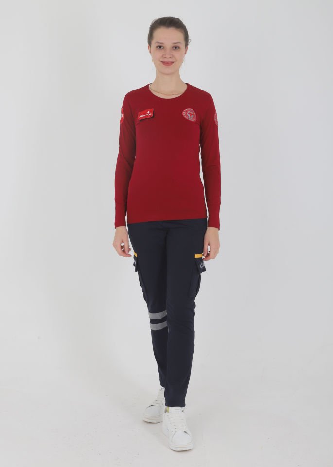 Evde Sağlık Bordo Penye Uzun Kollu T-shirt (Unisex)