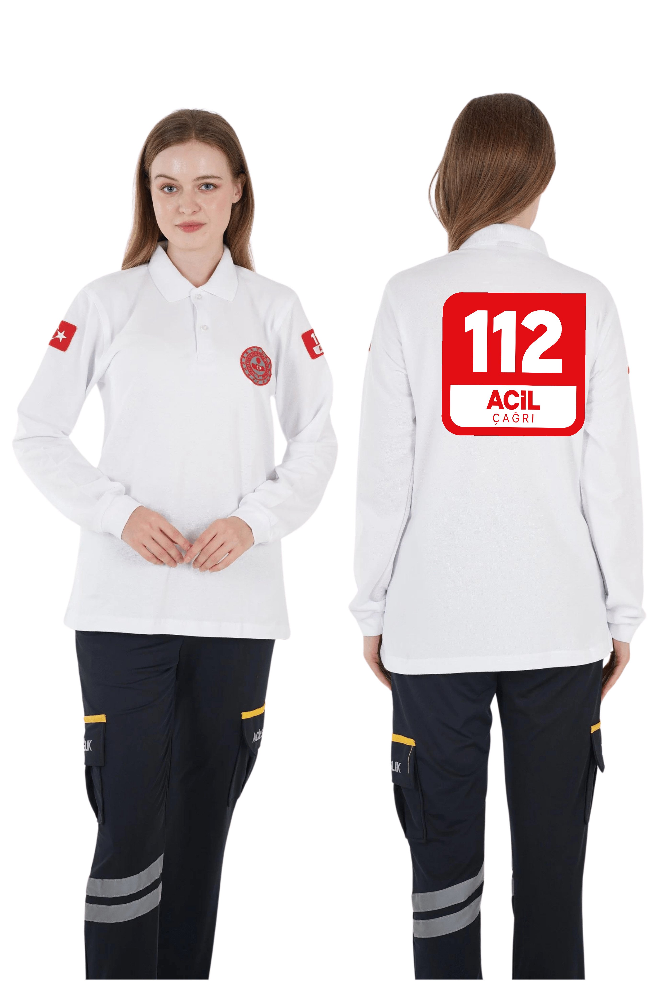 112 Acil Çağrı Merkezi Beyaz Lacost Uzun Kollu T-shirt (Unisex)