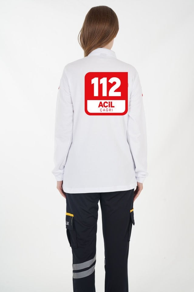 112 Acil Çağrı Merkezi Beyaz Lacost Uzun Kollu T-shirt (Unisex)