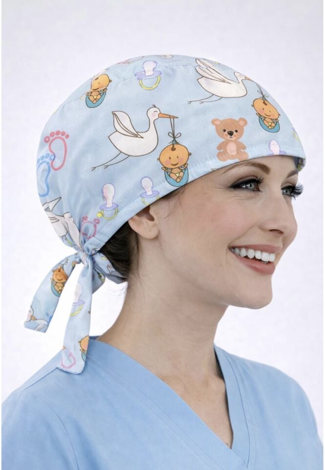 Leylek Desenli Açık Mavi Bone