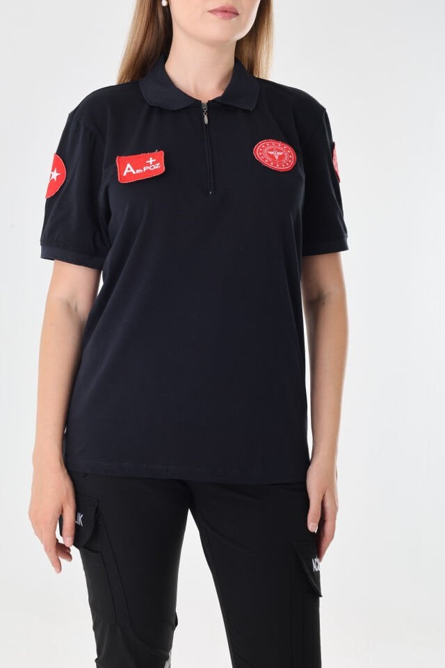YENİ 112 Acil Sağlık Lacivert Fermuarlı Penye T-shirt (Unisex)