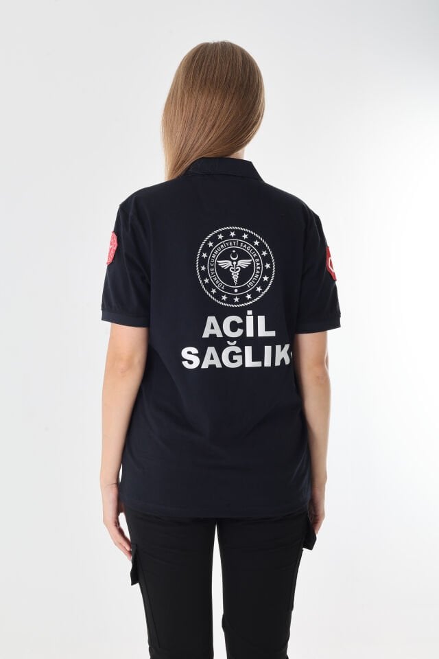 YENİ 112 Acil Sağlık Lacivert Fermuarlı Penye T-shirt (Unisex)