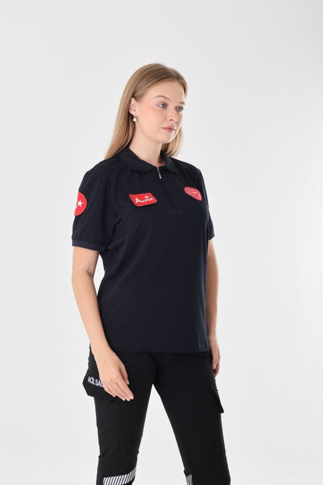 YENİ 112 Acil Sağlık Lacivert Fermuarlı Penye T-shirt (Unisex)