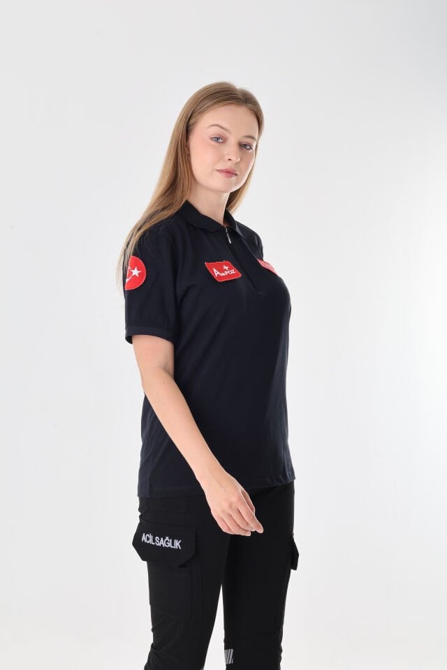 YENİ 112 Acil Sağlık Lacivert Fermuarlı Penye T-shirt (Unisex)