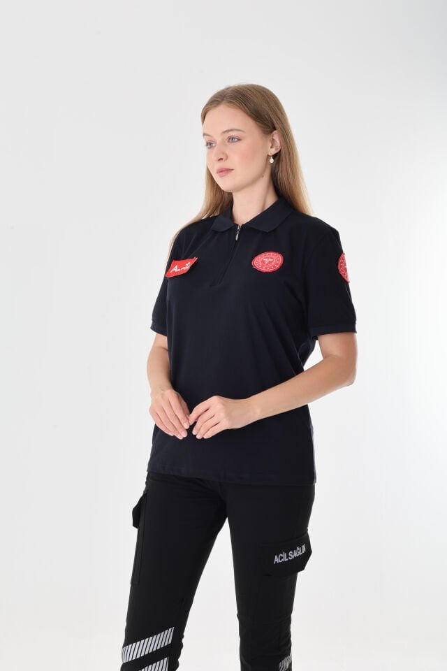 YENİ 112 Acil Sağlık Lacivert Fermuarlı Penye T-shirt (Unisex)