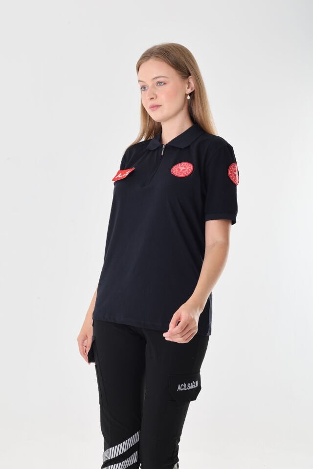 YENİ 112 Acil Sağlık Lacivert Fermuarlı Penye T-shirt (Unisex)