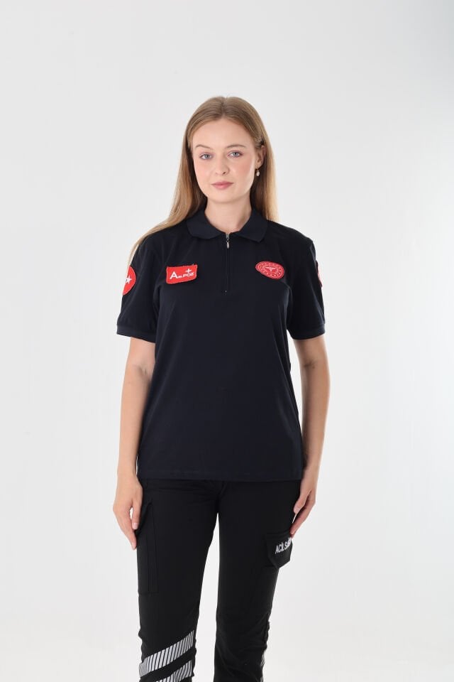 YENİ 112 Acil Sağlık Lacivert Fermuarlı Penye T-shirt (Unisex)