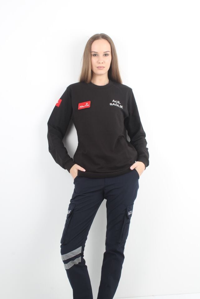 Acil Sağlık Siyah Sıfır Yaka Swit (Unisex-2 İplik)