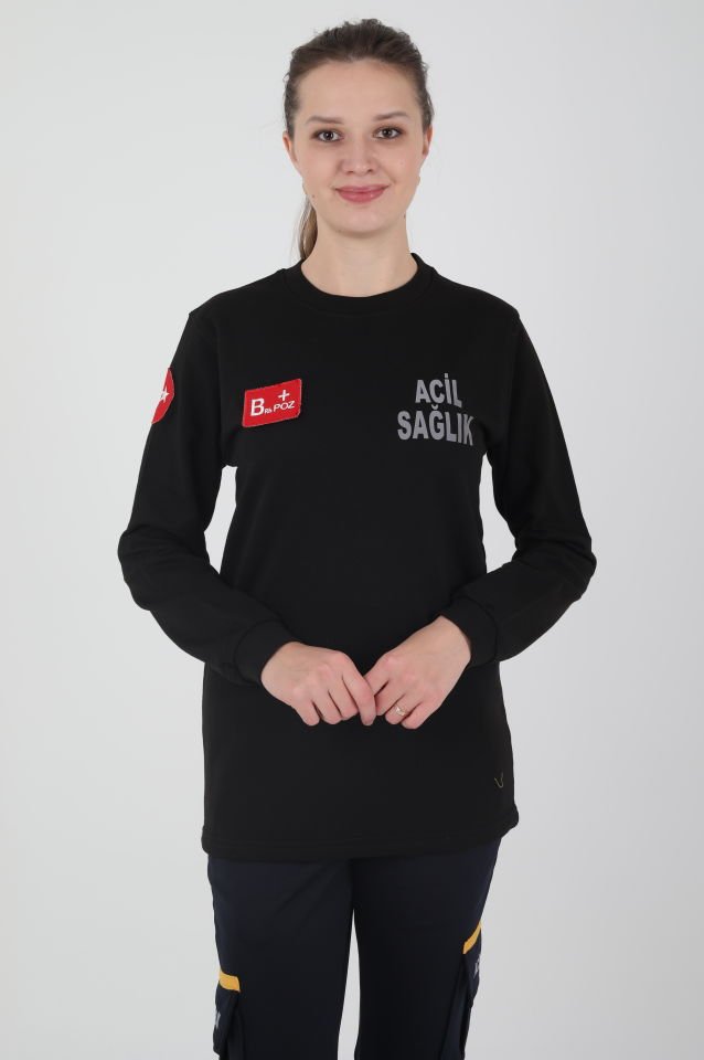 Acil Sağlık Siyah Sıfır Yaka Swit (Unisex-2 İplik)