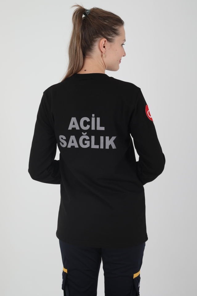 Acil Sağlık Siyah Sıfır Yaka Swit (Unisex-2 İplik)