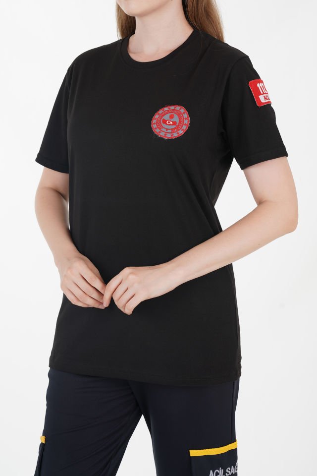 112 Acil Çağrı Merkezi Siyah Penye T-shirt (Unisex)
