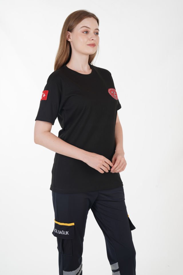 112 Acil Çağrı Merkezi Siyah Penye T-shirt (Unisex)