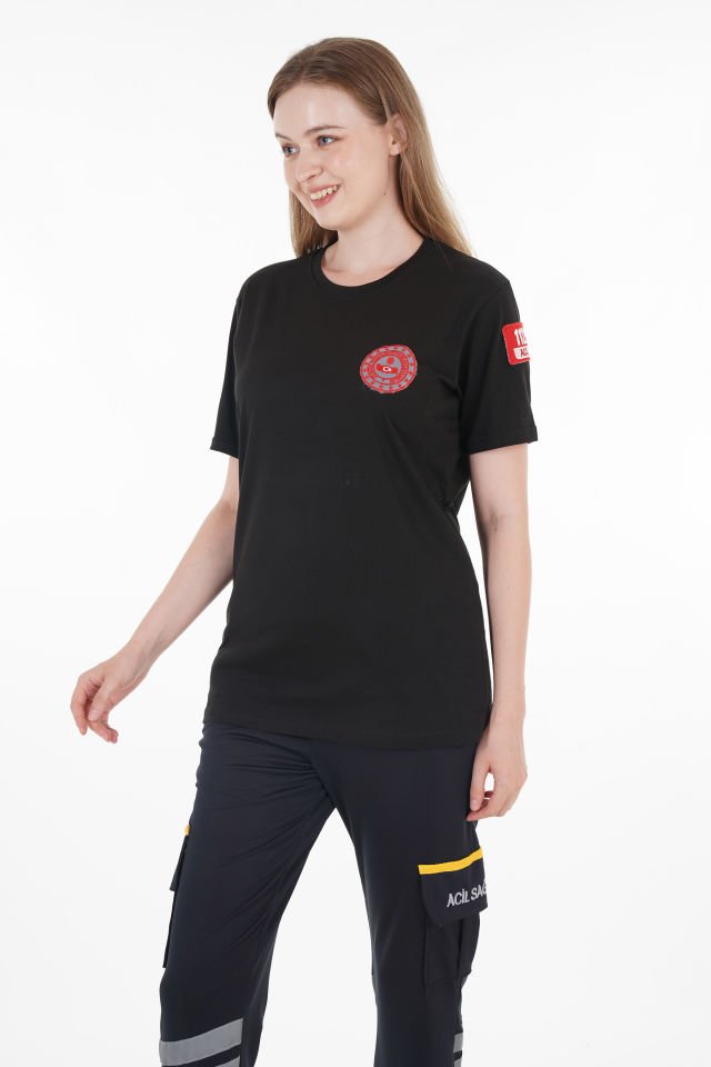 112 Acil Çağrı Merkezi Siyah Penye T-shirt (Unisex)