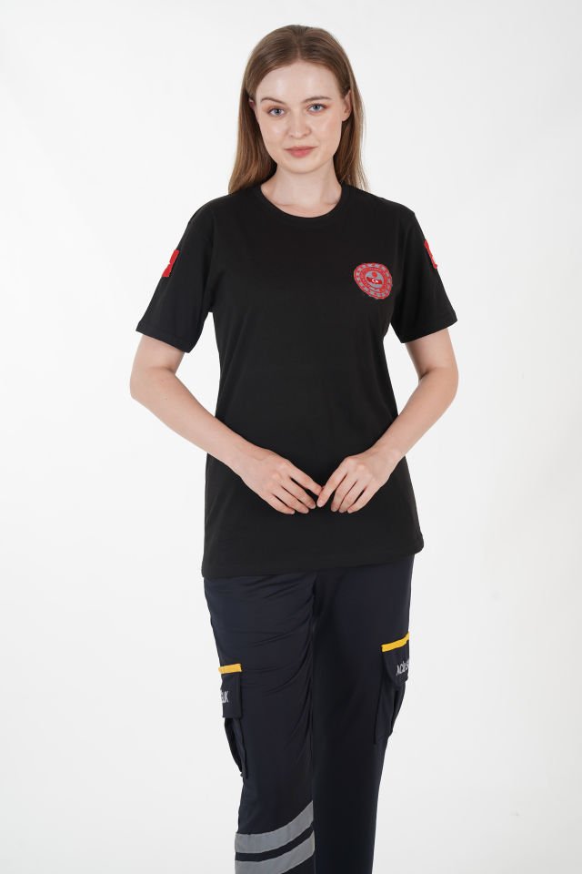 112 Acil Çağrı Merkezi Siyah Penye T-shirt (Unisex)