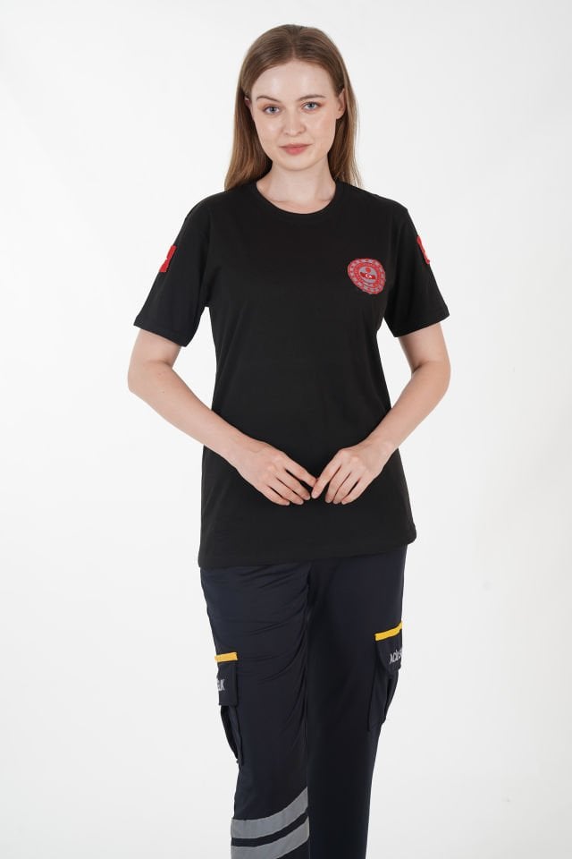 112 Acil Çağrı Merkezi Siyah Penye T-shirt (Unisex)