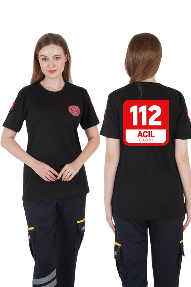 112 Acil Çağrı Merkezi Siyah Penye T-shirt (Unisex)