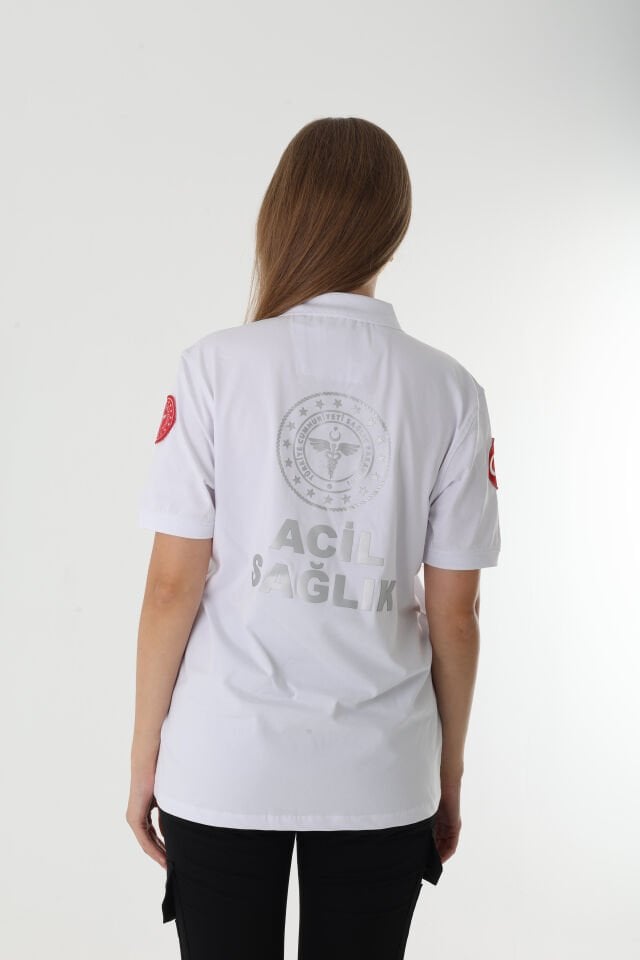 YENİ 112 Acil Sağlık Beyaz Fermuarlı Penye T-shirt (Unisex)