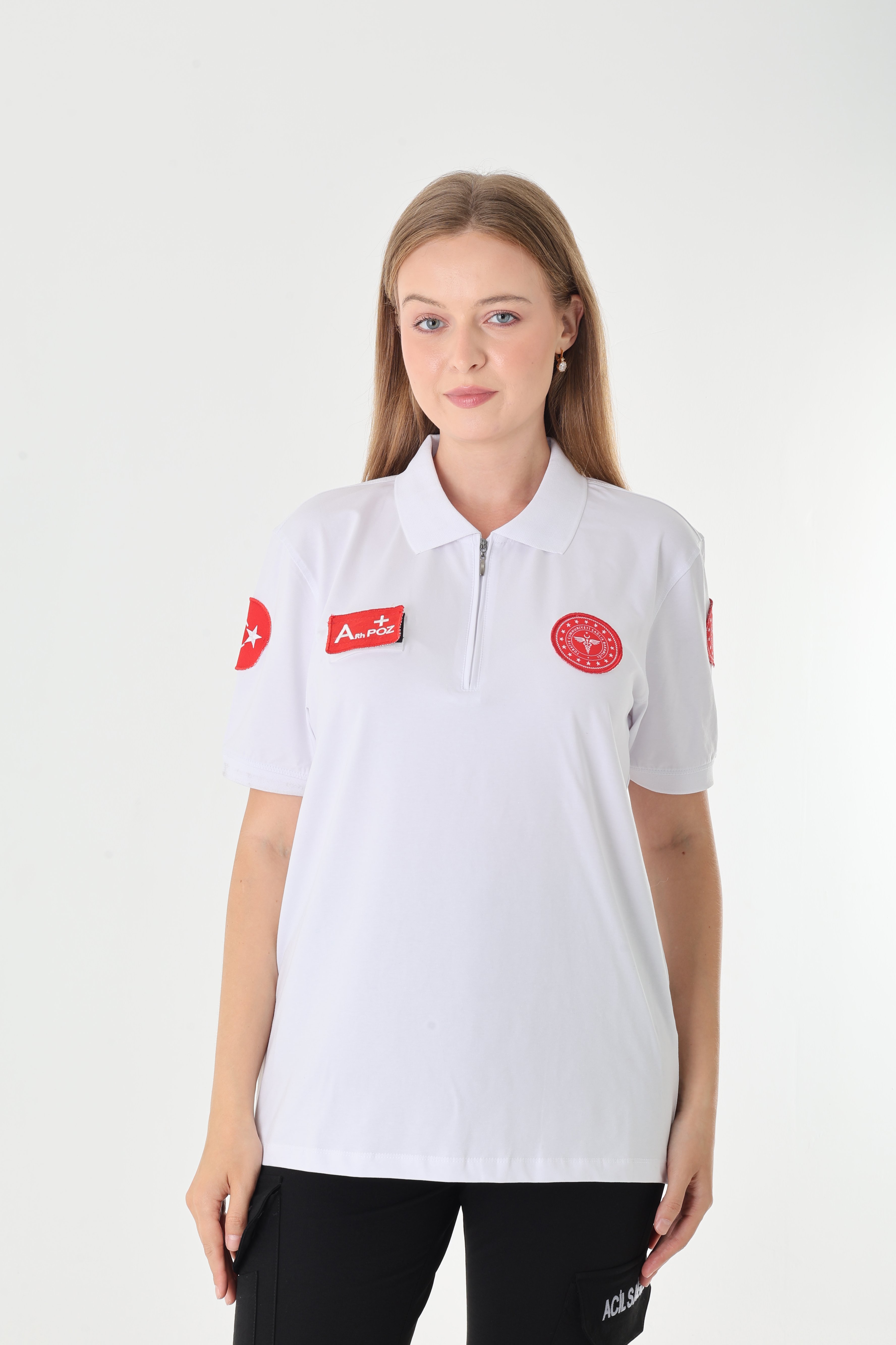 YENİ 112 Acil Sağlık Beyaz Fermuarlı Penye T-shirt (Unisex)